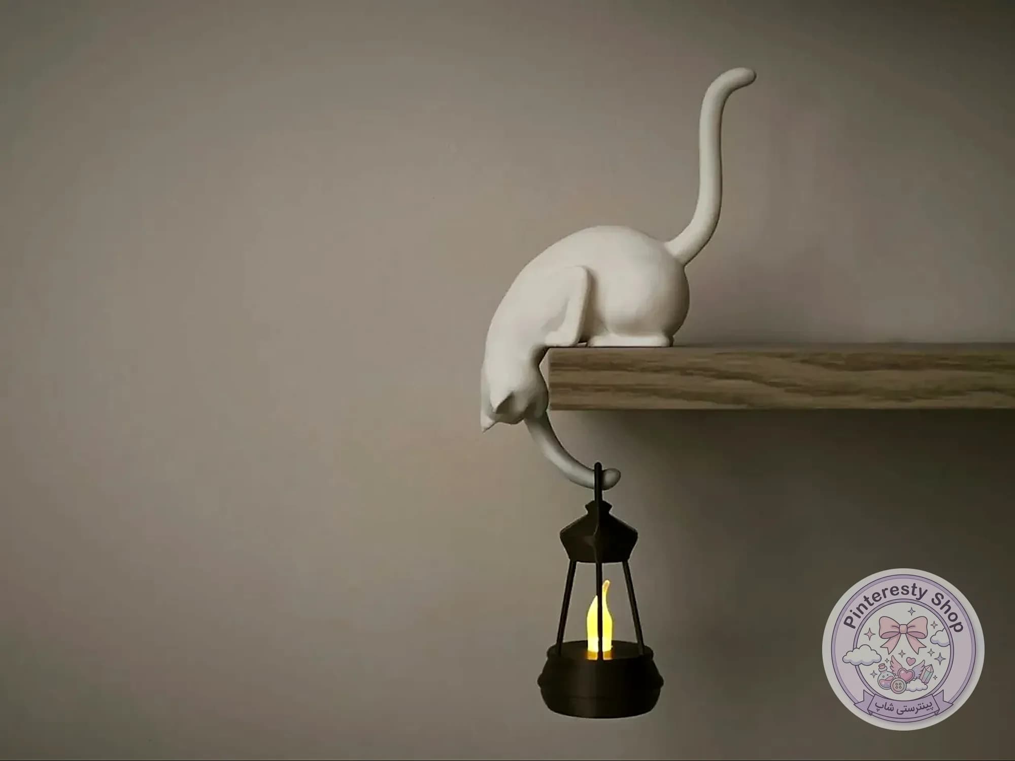 قلاب دیواری گربه با فانوس چراغدار